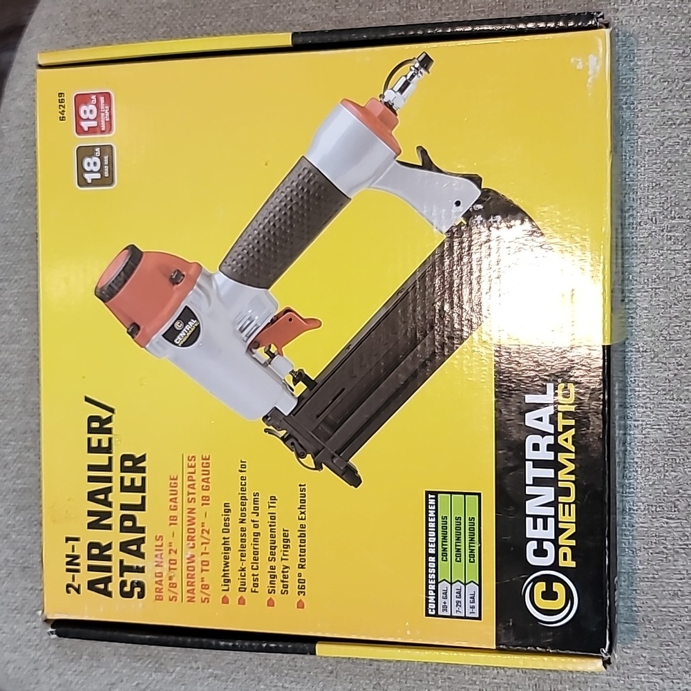 Central pneumatic 2 in 1 air nailer stapler new in box